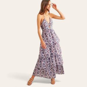Boden NWT Tiered Garden Party Dress Smocked Halter Tie Ditzy Floral Rara Maxi 8